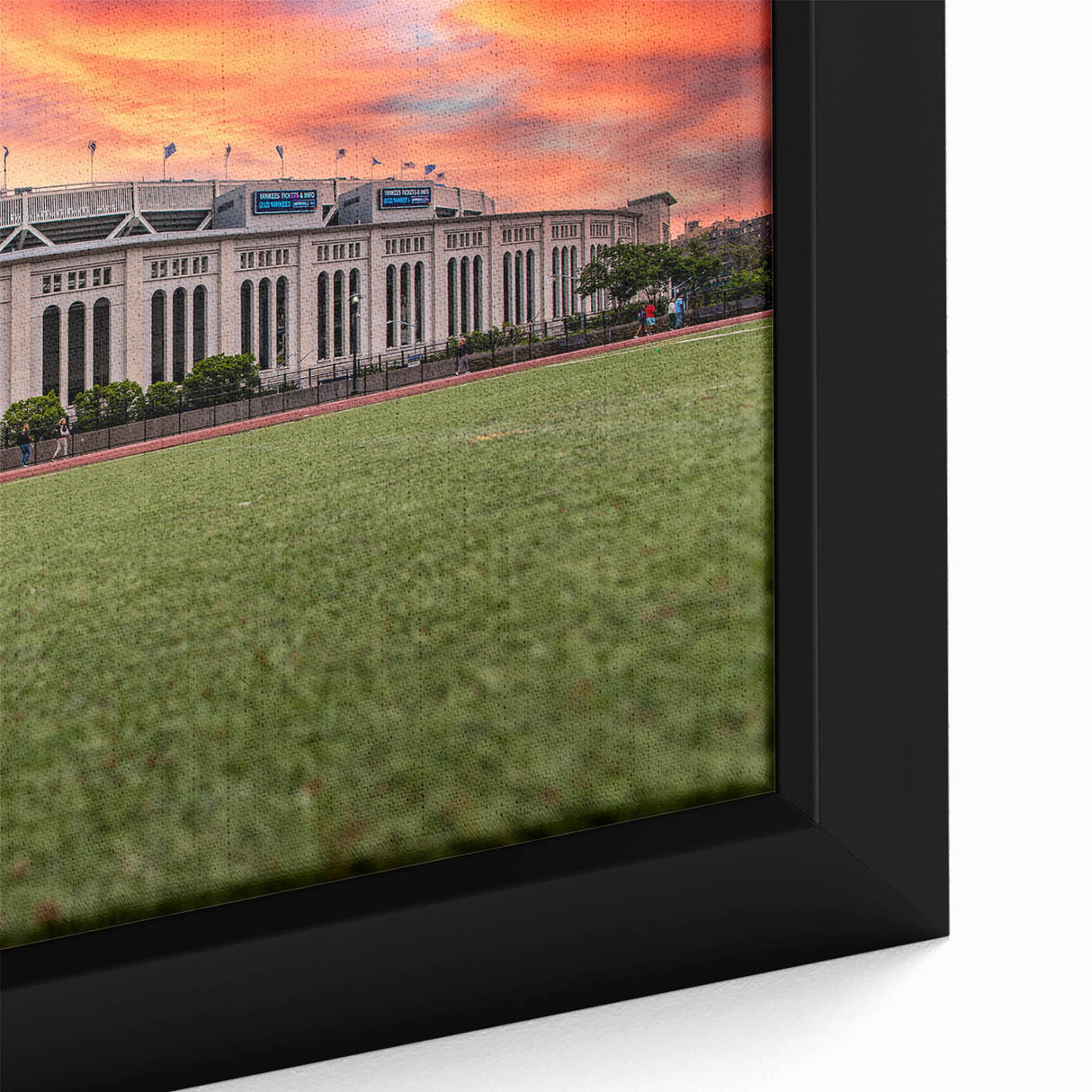 Extra large framed canvas of New York City skyline in black with colorful textured highlights.