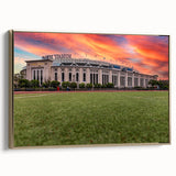 Framed canvas depicting a vintage-style New York Yankees landscape, featuring black and gold tones.