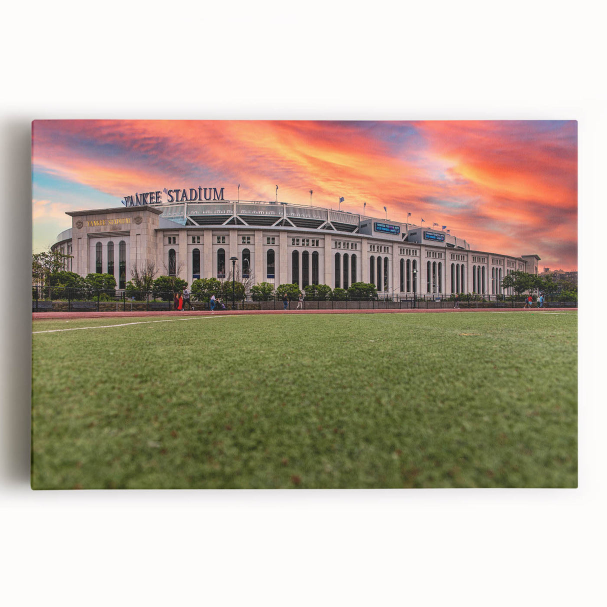 Black and white large art of NYC Yankee Stadium on stretched canvas, suitable for kitchen wall art.