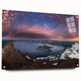 Acrylic print of Crater Lake, Oregon, in vibrant blue tones, suitable for bedroom or dining room decor.