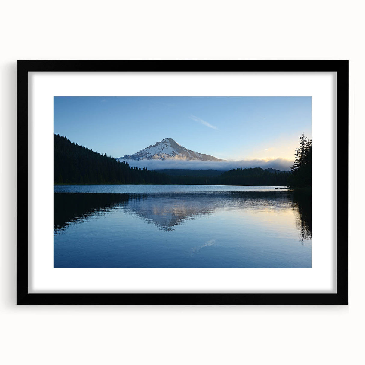 Colorful abstract art print of Mount Hood, Oregon, in vibrant hues on a large framed canvas, ideal for living room decor.