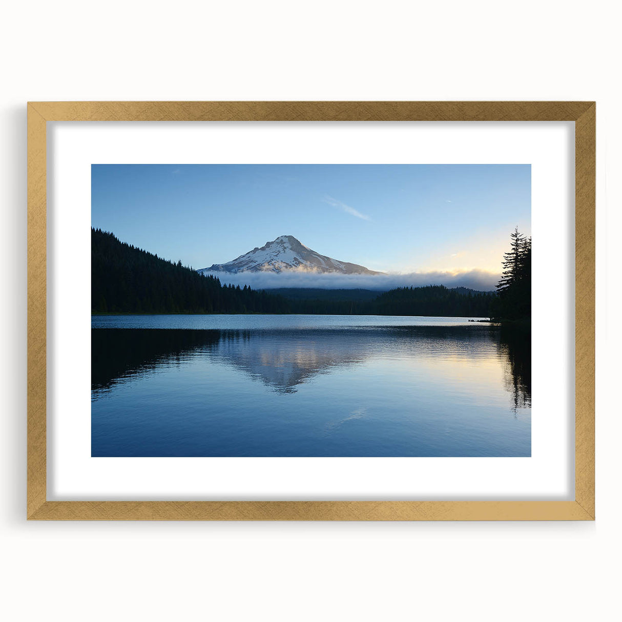 Extra large wall art of Mount Hood, Oregon in textured abstract style, framed in gold, ideal for living room decor.
