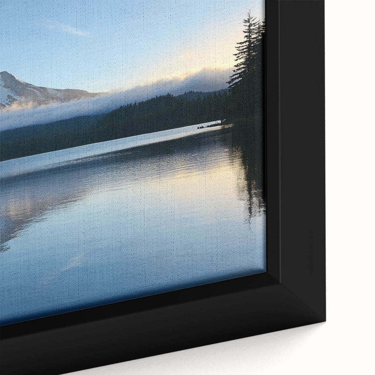 Close-up of textured black wall art featuring Mount Hood, Oregon, in vibrant colors on a framed canvas.