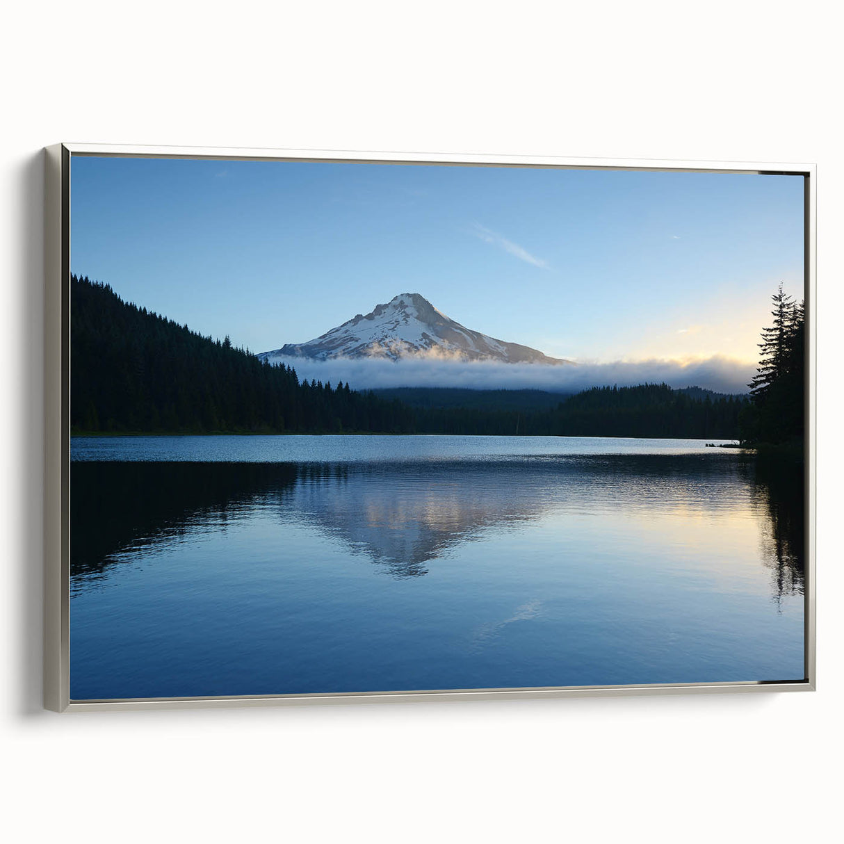 Framed canvas of Mount Hood in Oregon, featuring a landscape art painting with vibrant green and blue tones.