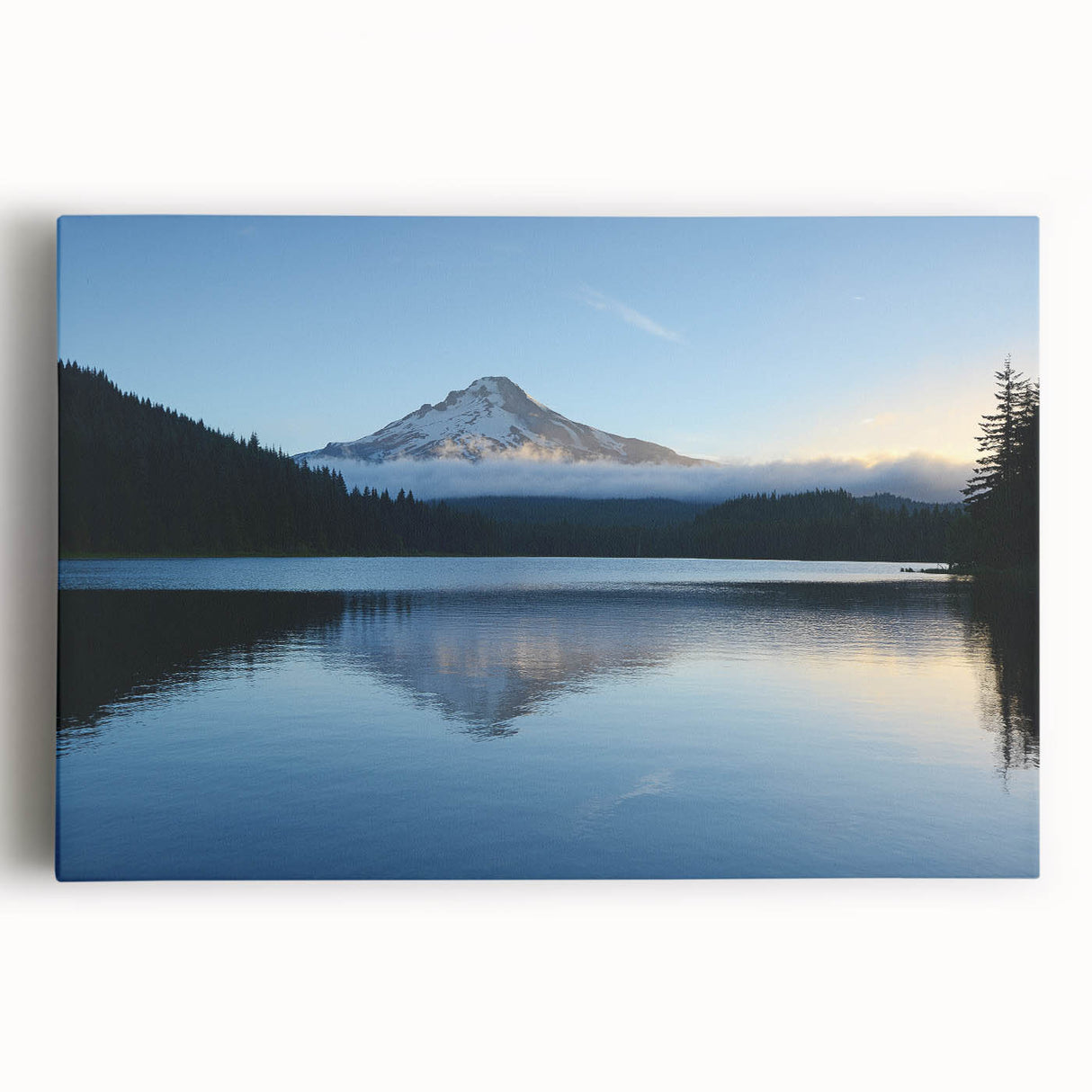 Black and white image of Mount Hood, Oregon on a large stretched canvas, suitable as kitchen art.