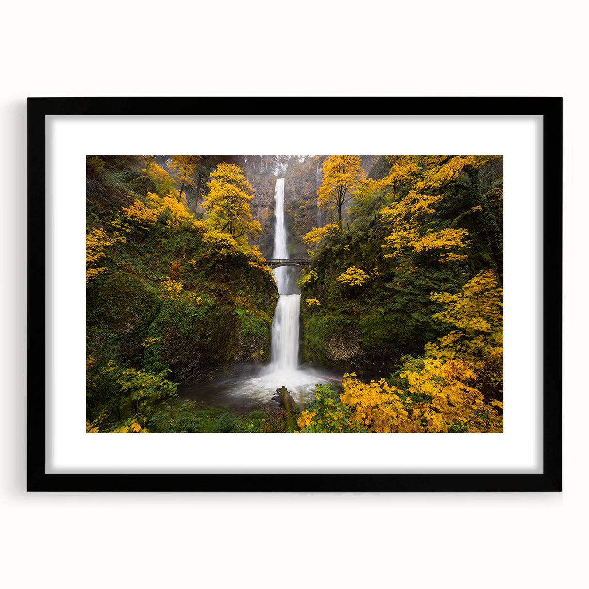 Extra large abstract art print of Multnomah Falls in vibrant colors on a textured canvas, ideal for living room decor.
