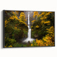 Black and white framed canvas of Multnomah Falls in Oregon, ideal for bedroom wall decor.