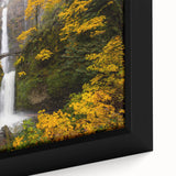 Extra large framed canvas featuring a close-up of Multnomah Falls in Oregon, with vibrant green and blue tones.