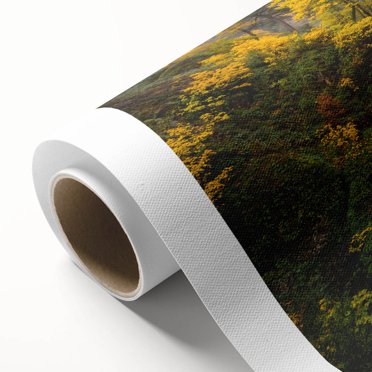 Art Deco poster of Multnomah Falls, Oregon, in muted green and blue tones on rolled canvas, ideal for nursery wall art.