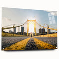 Acrylic print of a large abstract depiction of Pittsburgh's skyline in muted blue and gray tones.