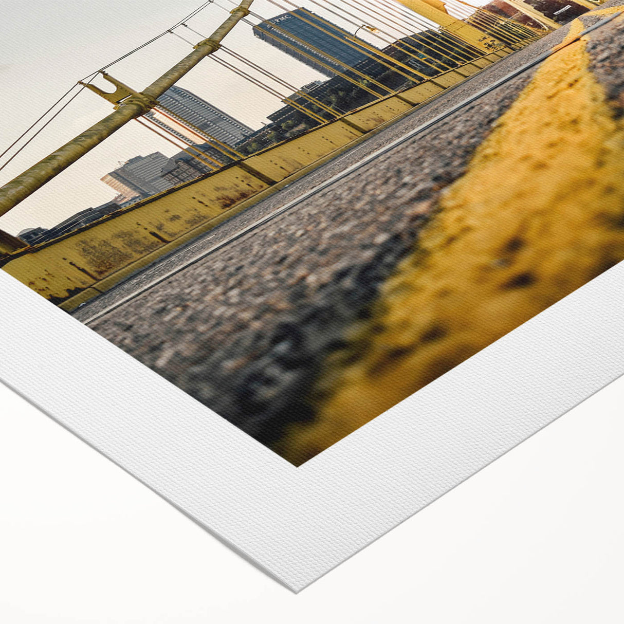 Art deco poster of Pittsburgh skyline in monochrome shades on rolled canvas, suitable for dining room wall art.