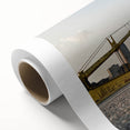Art deco style poster of Pittsburgh skyline in pastel colors on rolled canvas, ideal for nursery wall art.
