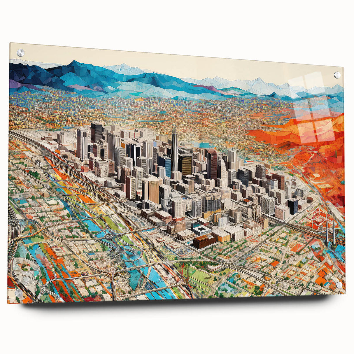 Large abstract wall art of Phoenix Valley in muted earth tones on acrylic glass, ideal for dining room decor.