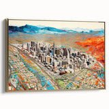 Framed canvas featuring a vintage-style landscape painting of Phoenix Valley in gold and black tones.