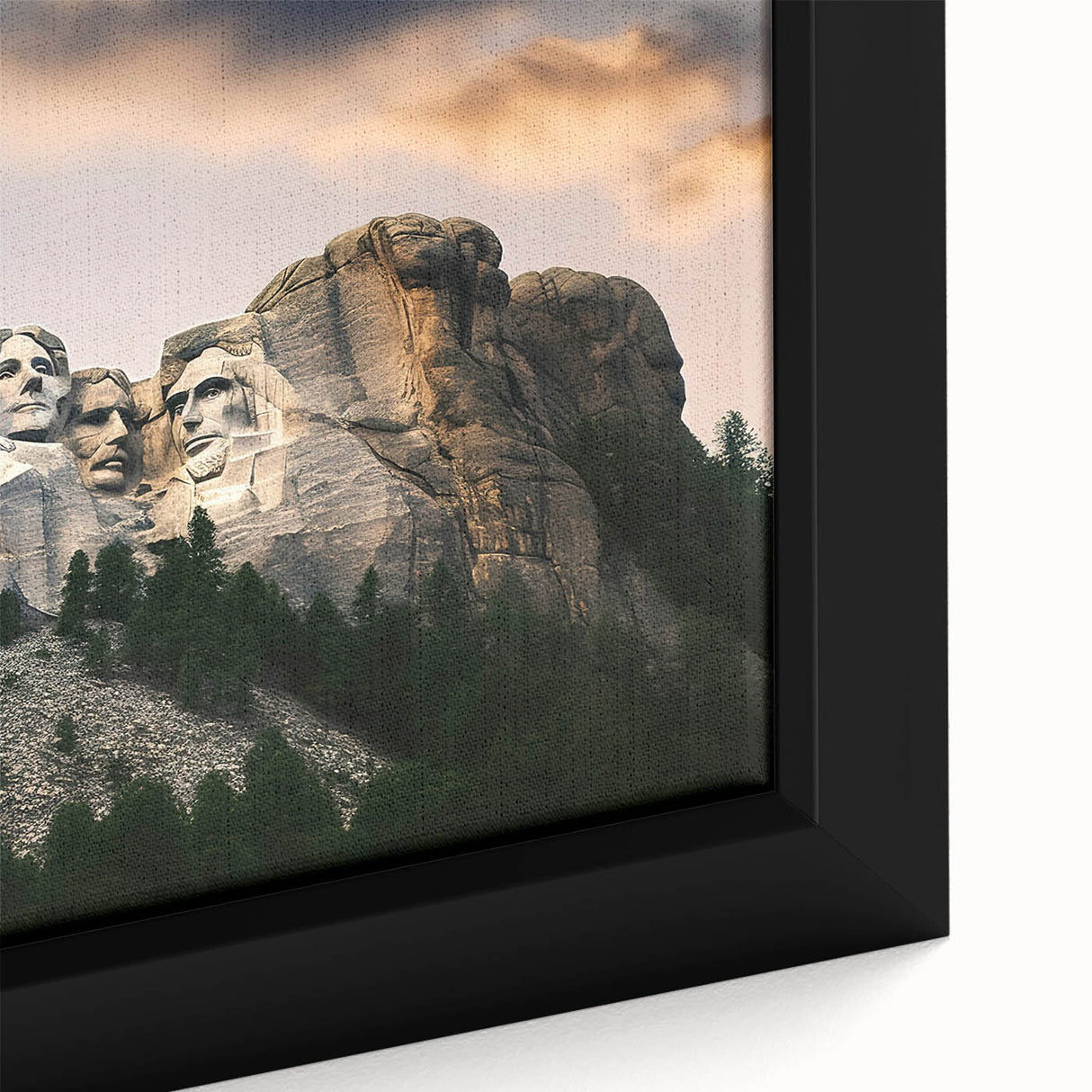 Close-up of black wall art featuring a textured depiction of Mt.