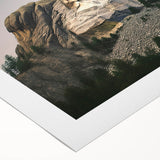 Art deco poster of Mt. Rushmore in muted earth tones on rolled canvas, suitable for dining room decor.