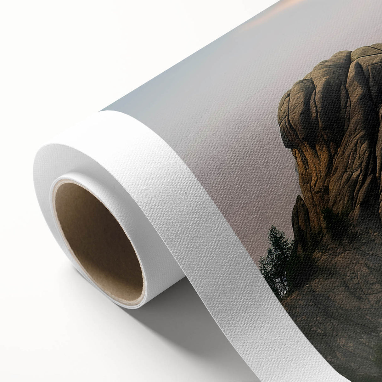 Art Deco style poster of Mt. Rushmore in muted earth tones on rolled canvas, suitable for nursery wall art or dining room.