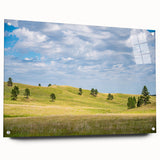 Acrylic print of a South Dakota landscape in muted earth tones, suitable for bedroom or dining room decor.