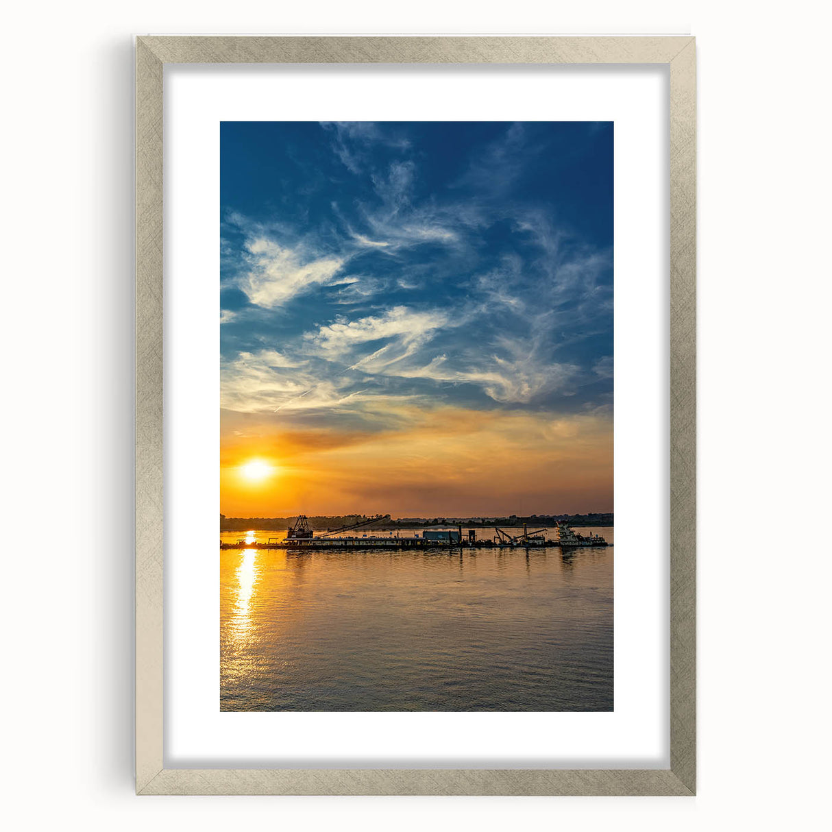 Textured abstract art print of Memphis scenery in muted earth tones, framed in silver, ideal for bedroom art.