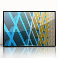 Large abstract wall art depicting the Houston skyline in acrylic, framed in black, suitable for modern living room decor.