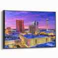 Black and white framed canvas of San Antonio landscape, ideal for bedroom wall art.