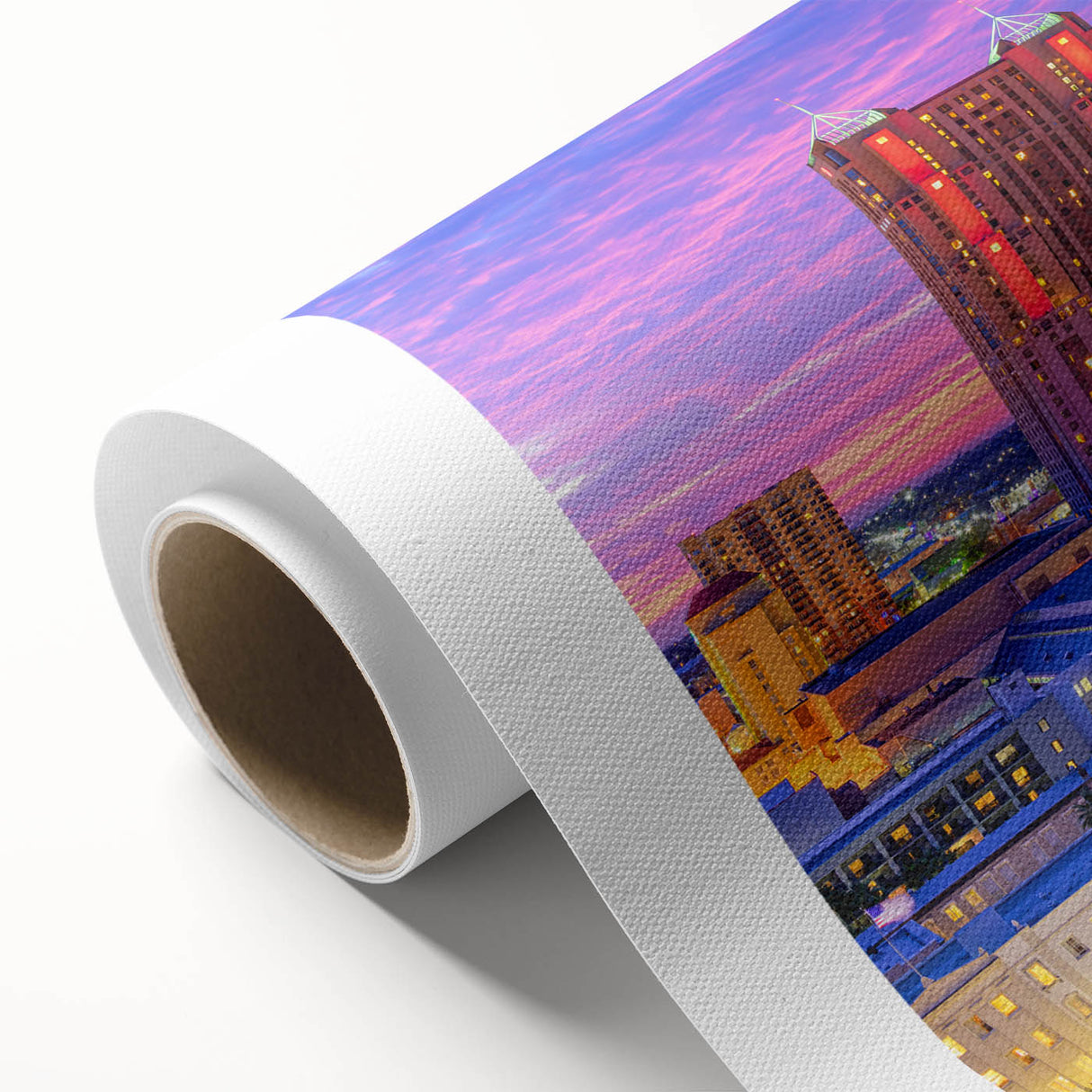 Art deco poster of San Antonio skyline in pastel hues on rolled canvas, suitable for nursery wall art or dining room decor.