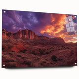 Acrylic print of Capitol Reef, Utah with earthy red and orange tones, suitable for bedroom or dining room decor.