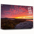 Acrylic print of a Vermont landscape in muted green and blue tones, ideal for dining room decor.