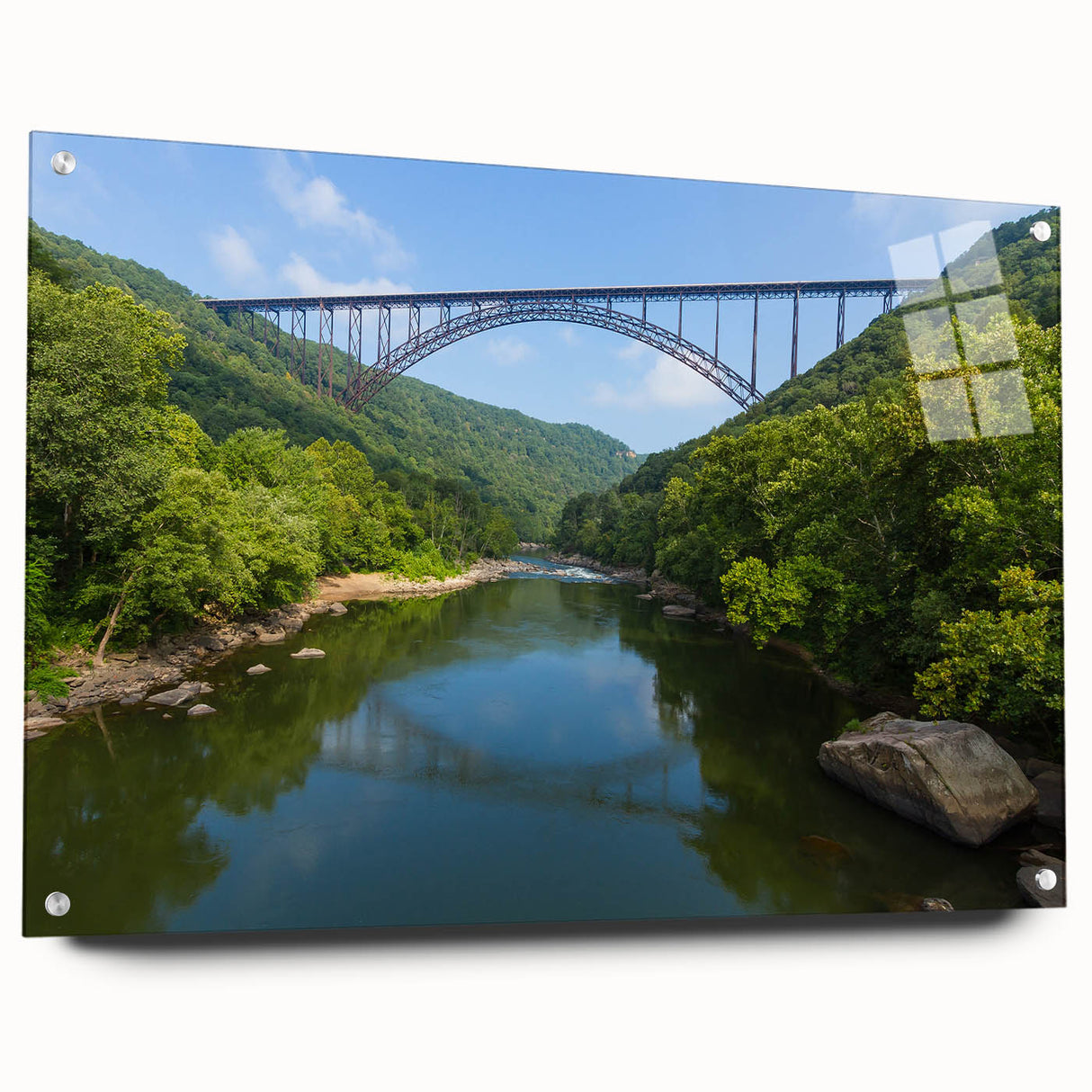 Large abstract wall art depicting Virginia scenery in muted earth tones on acrylic glass, ideal for dining room decor.