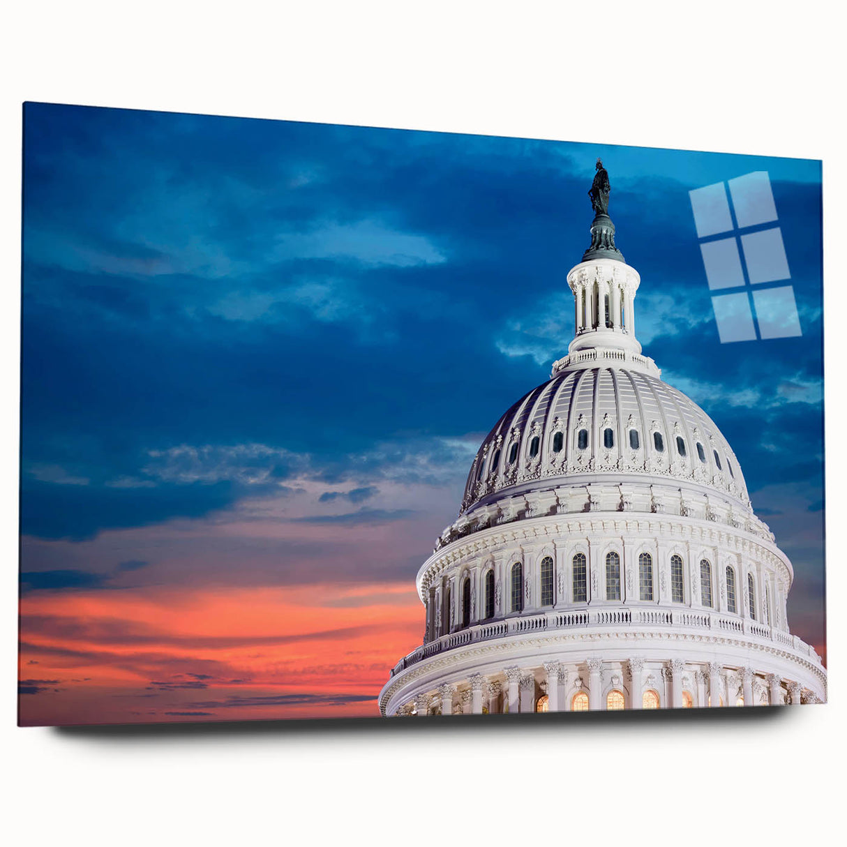 Acrylic print of the Washington DC Capitol in muted earth tones, suitable for bedroom or dining room decor.