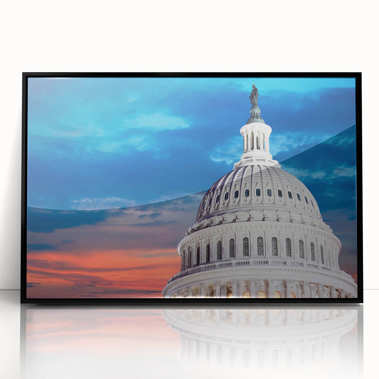 Large abstract wall art of the Washington DC Capitol in muted tones on framed acrylic, suitable for modern office decor.