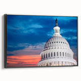 Framed canvas wall art featuring a vintage-style painting of the Washington D.C.