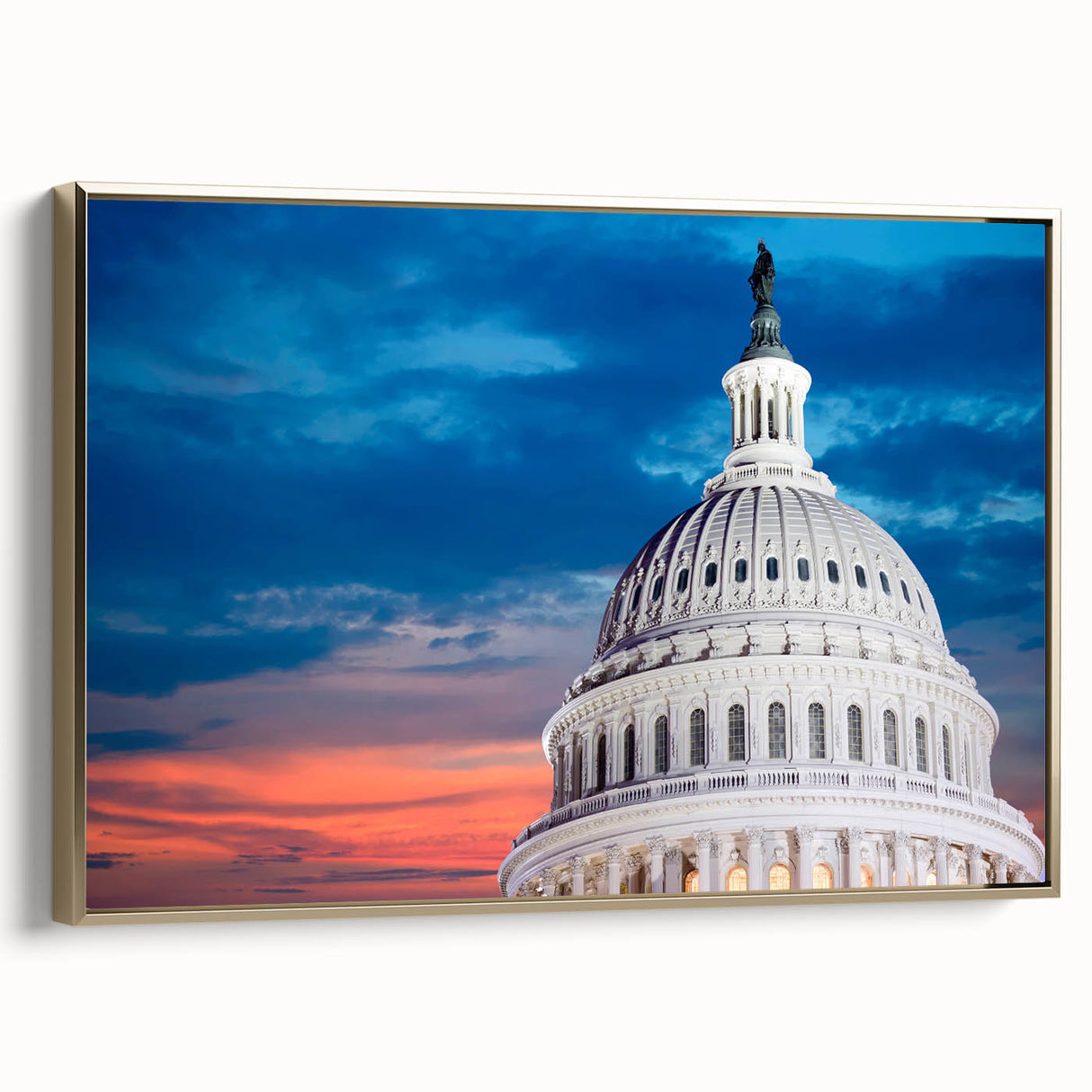 Black and white framed canvas of Washington D.C. Capitol, ideal for bedroom wall art in a vintage poster style.