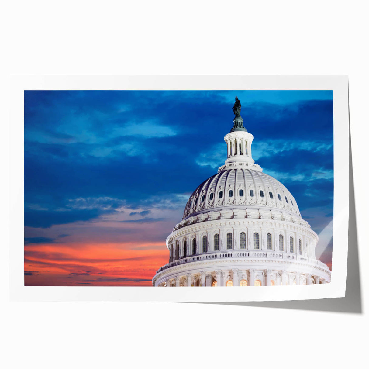 Rolled print of Washington D.C. Capitol with soft pastel colors, ideal for art wall dining room decor.