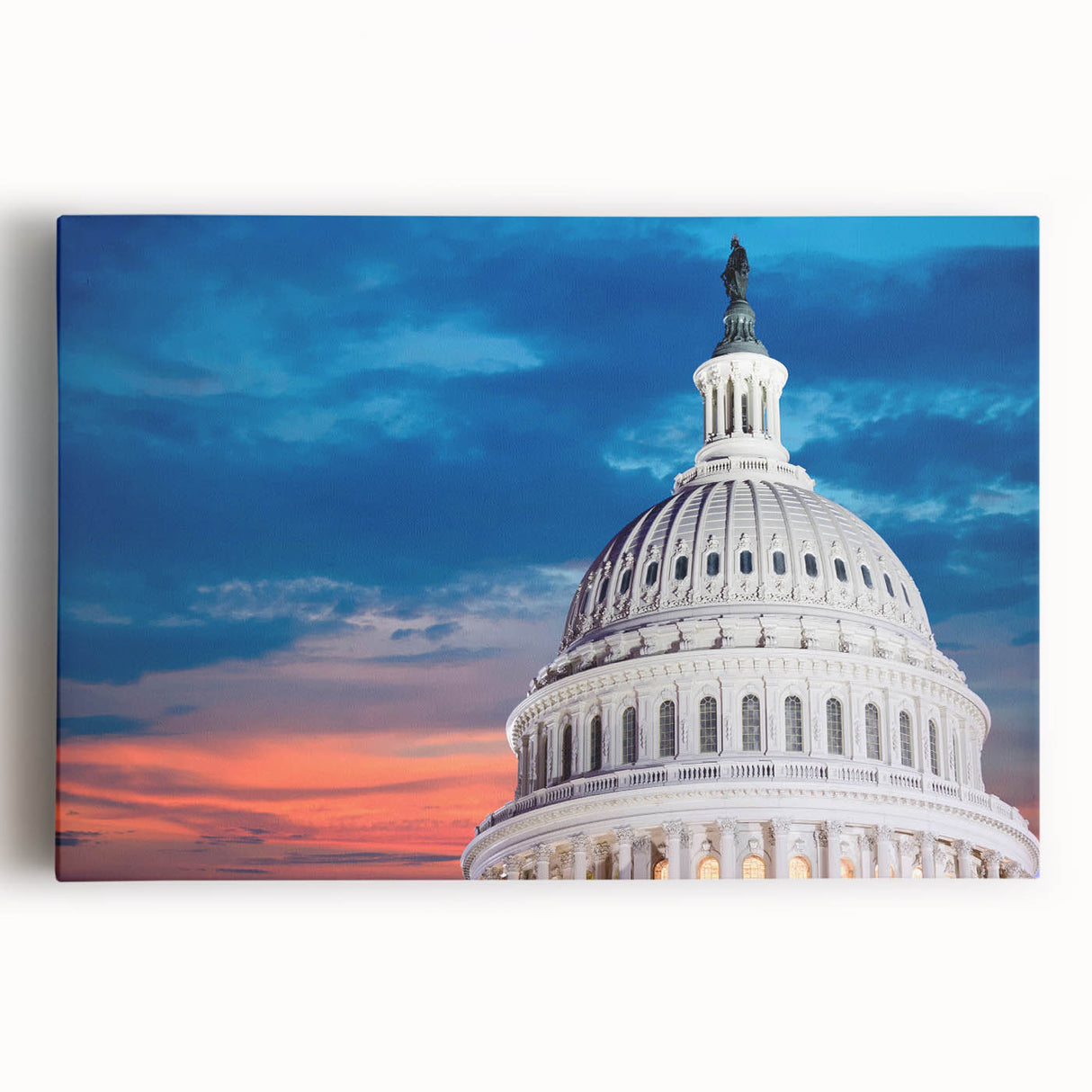 Black and white stretched canvas of the Washington DC Capitol, ideal for kitchen wall art.