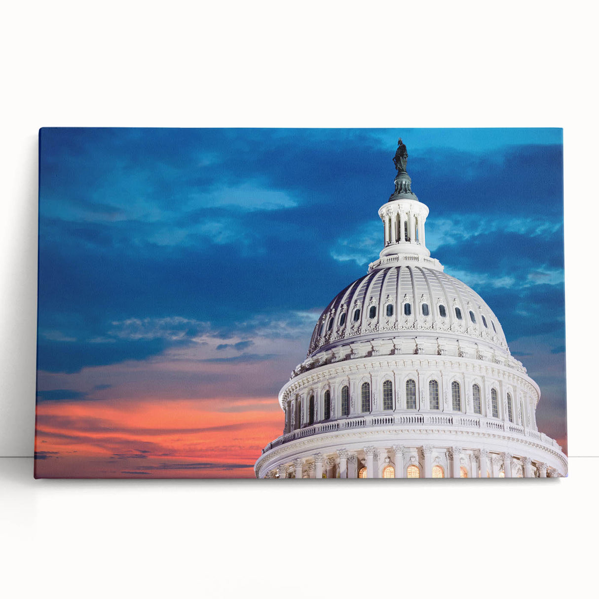 Black and white stretched canvas of the Washington D.C. Capitol, ideal for kitchen wall art or bedroom ambiance.