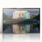 Mid-century modernist art of the Lincoln Memorial in muted gray tones, framed acrylic, suitable for modern art wall decor.