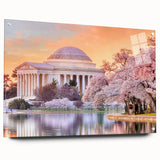 Acrylic print of Washington D.C. monuments in muted grayscale, ideal for dining room decor.