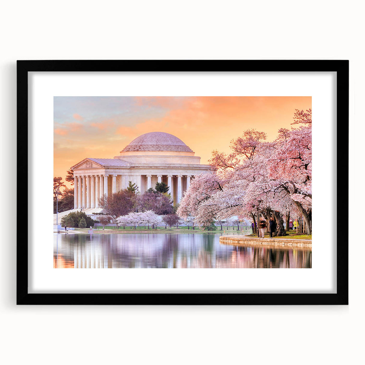 Abstract art print of Washington DC monuments in colorful, textured style on a large framed canvas.