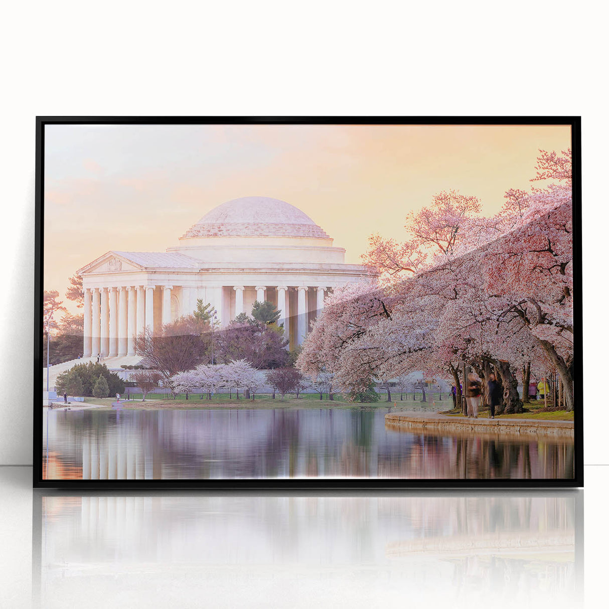 Large abstract wall art of Washington DC monuments in muted gray tones on framed acrylic, suitable for modern art wall decor.