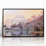 Large abstract wall art of Washington DC monuments in muted gray tones on framed acrylic, suitable for modern art wall decor.