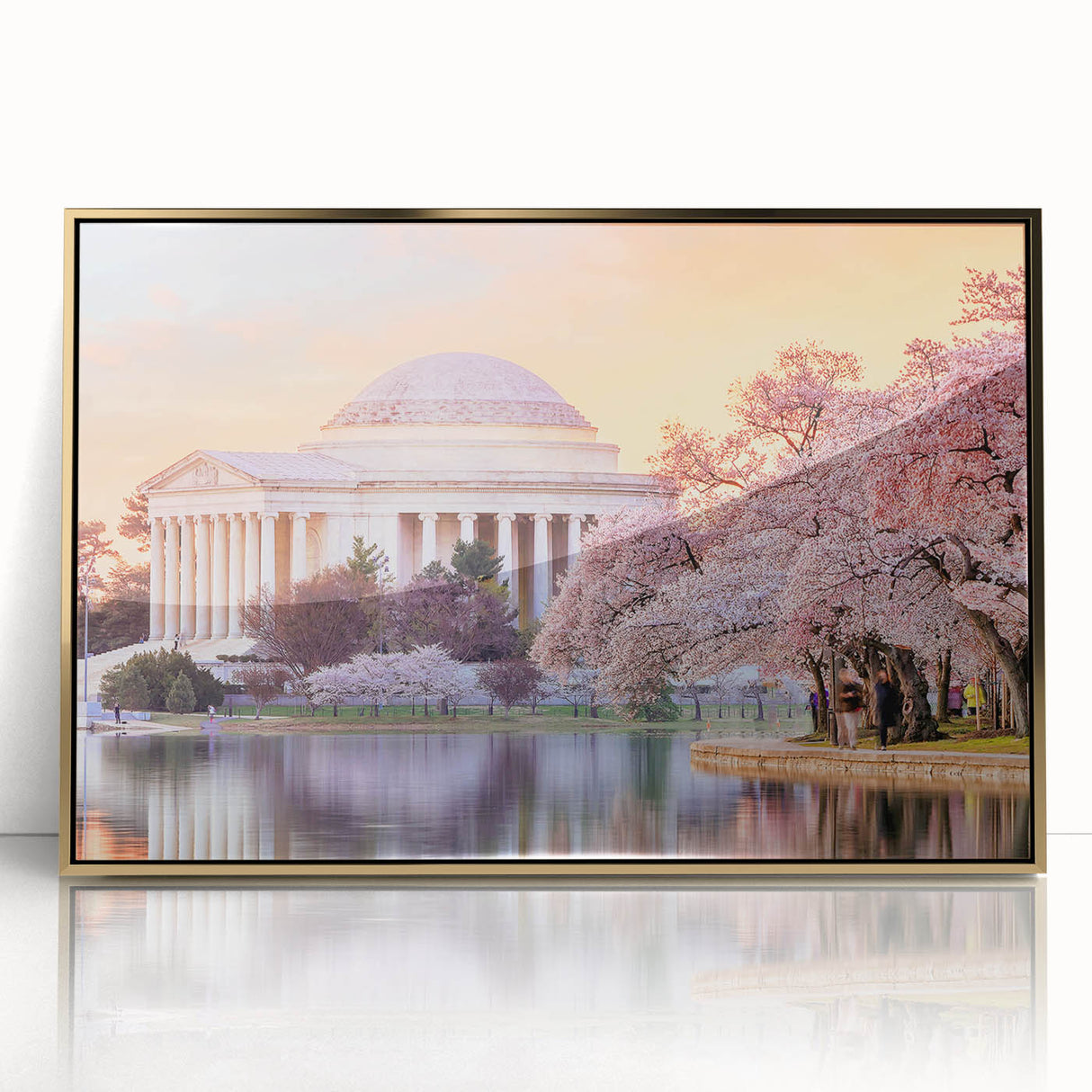 Large art print of Washington DC monument in mid-century modernist style, framed in gold acrylic.