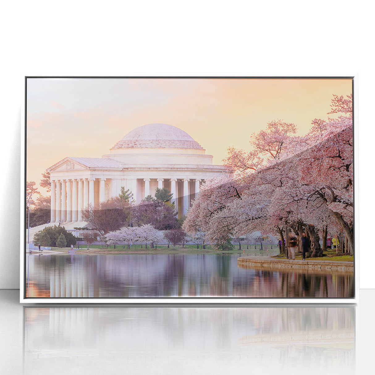 Acrylic print of Washington DC monument in art deco style, framed in white, ideal for modern art wall decor.
