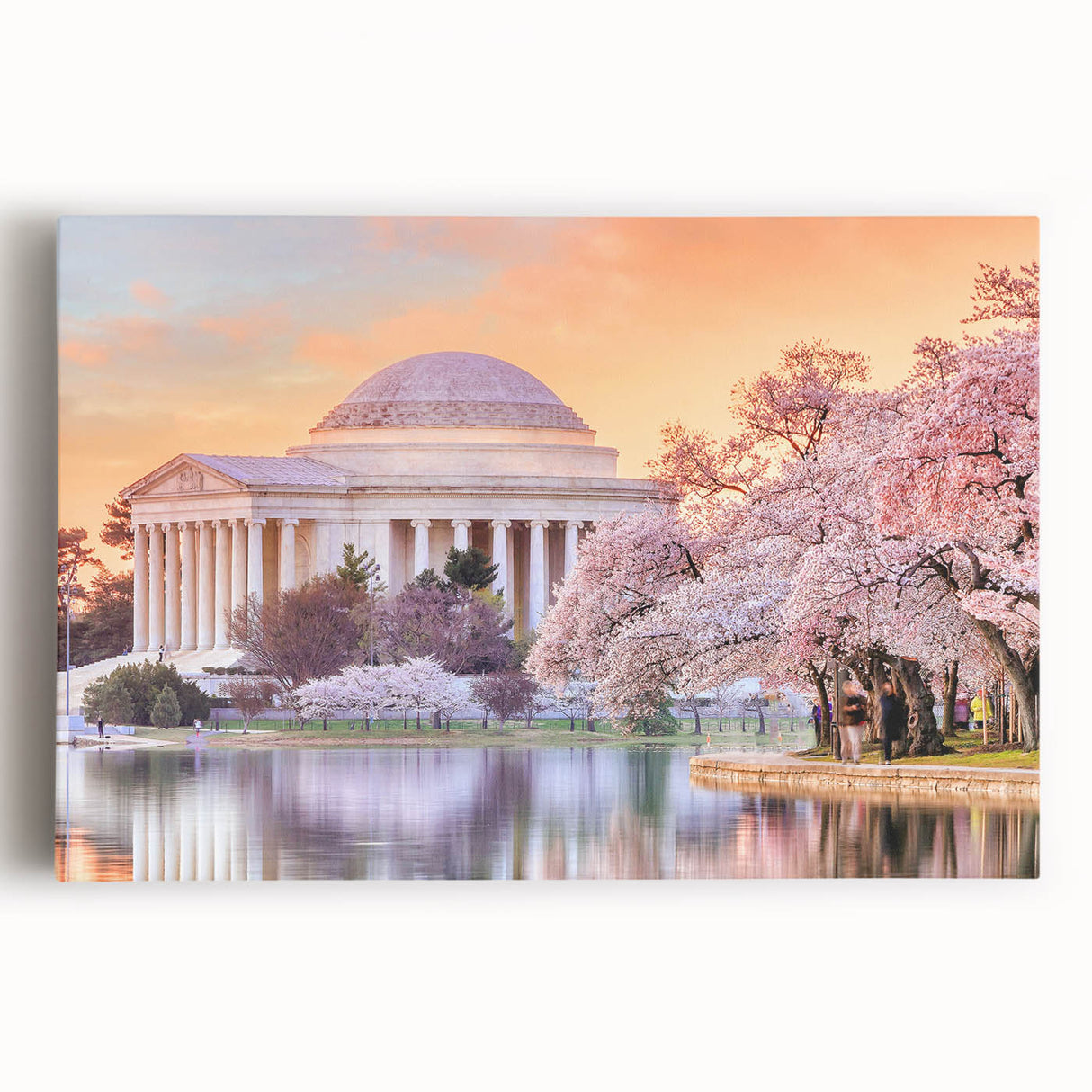 Black and white print of the Washington DC skyline on stretched canvas, ideal for kitchen wall art.