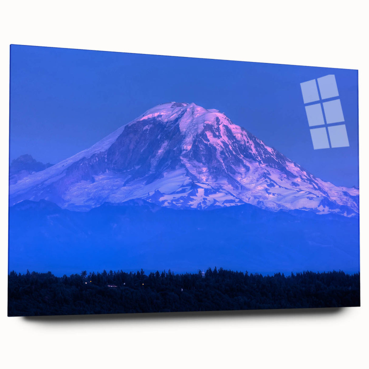 Acrylic print of Mount Rainier in muted earth tones, ideal for bedroom or dining room art.