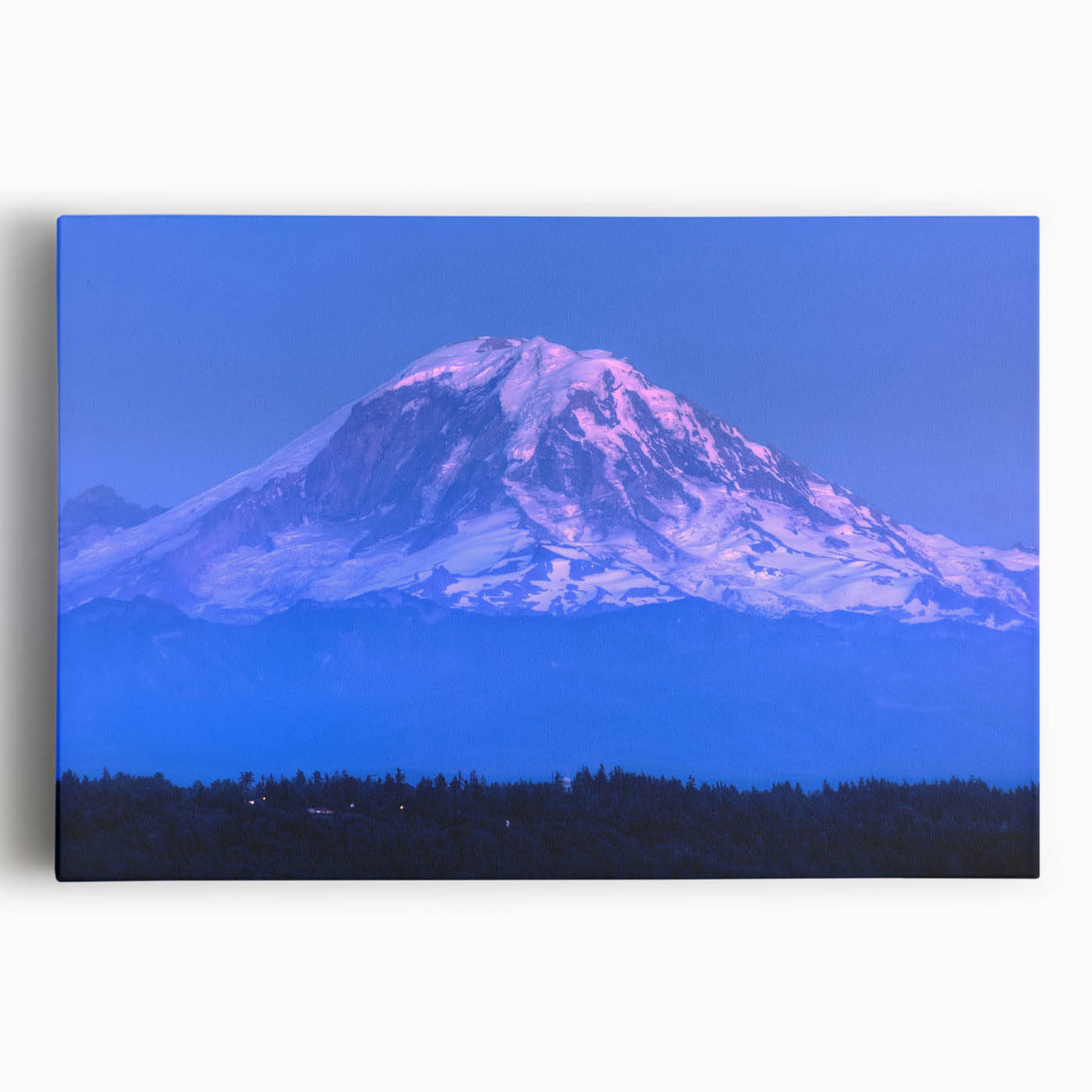 Black and white photo of Mount Rainier on stretched canvas, ideal for kitchen wall art.