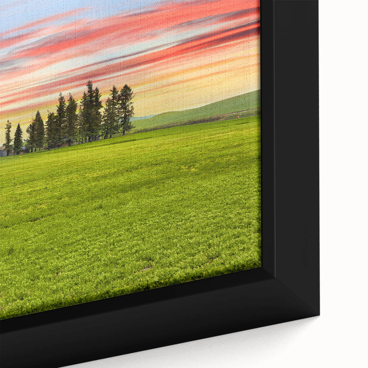 Extra large framed canvas featuring a textured depiction of Palouse, Washington in black with colorful art accents.