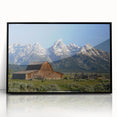 Large abstract wall art of the Grand Tetons in muted earth tones on a framed acrylic, ideal for modern living room decor.