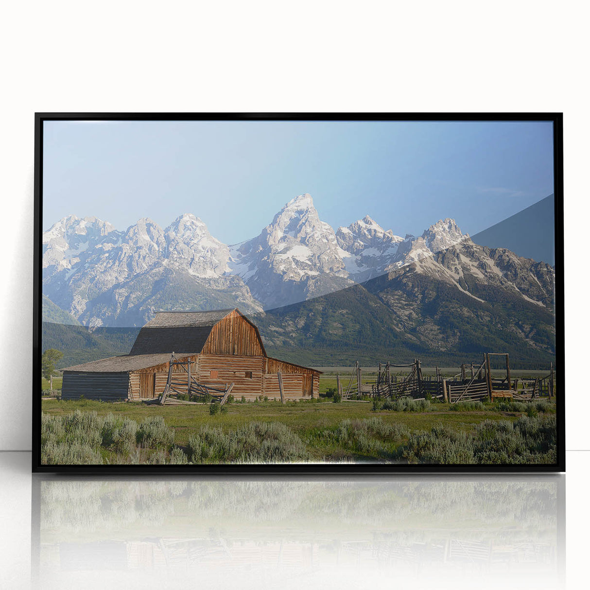Large abstract wall art of the Grand Tetons in muted earth tones on a framed acrylic, ideal for modern living room decor.