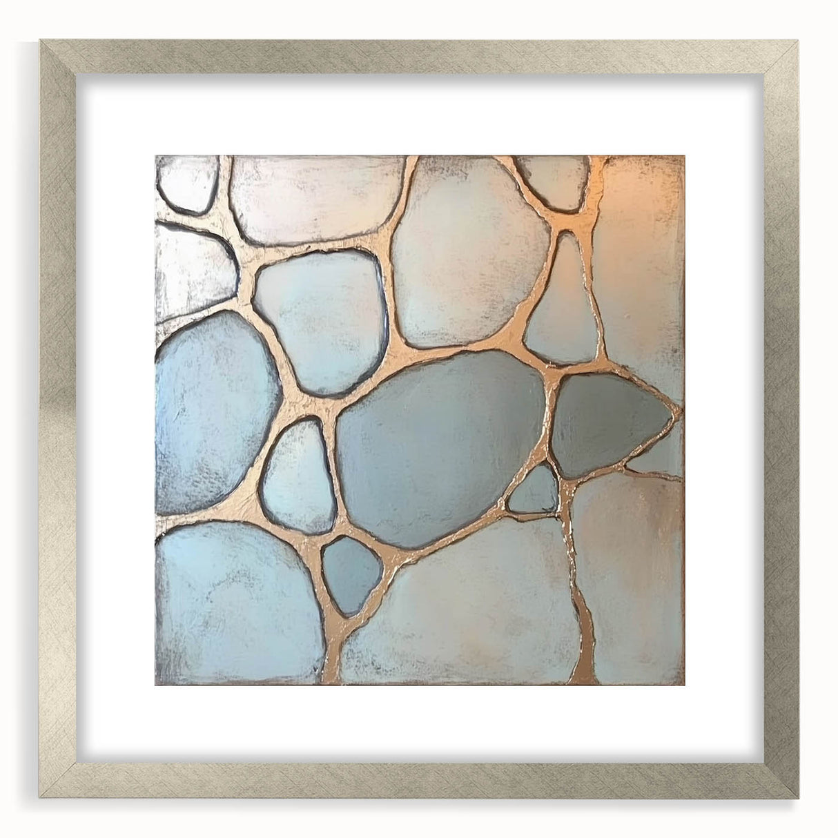 Blue & Gold Abstract Stone Pattern - Modern Living Room Wall Art